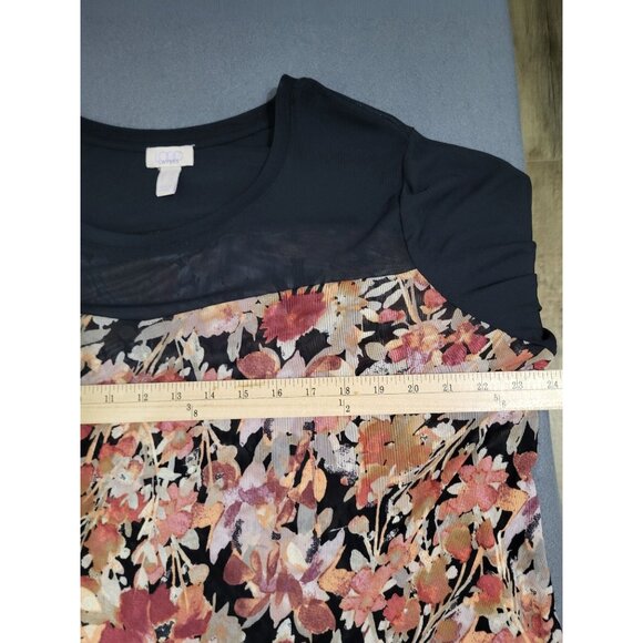 LOGO Layers by Lori Goldstein 1X Printed Sheer Mesh Top Floral Whimsigoth - Picture 5 of 8